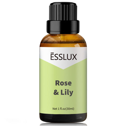 Amber glass bottle of Rose & Lily Fragrance Oil with dropper (1 oz)