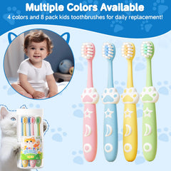RoseFish kids toothbrushes showing cat paw pattern and colors