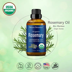 Front view of Nexon Botanics rosemary essential oil bottle