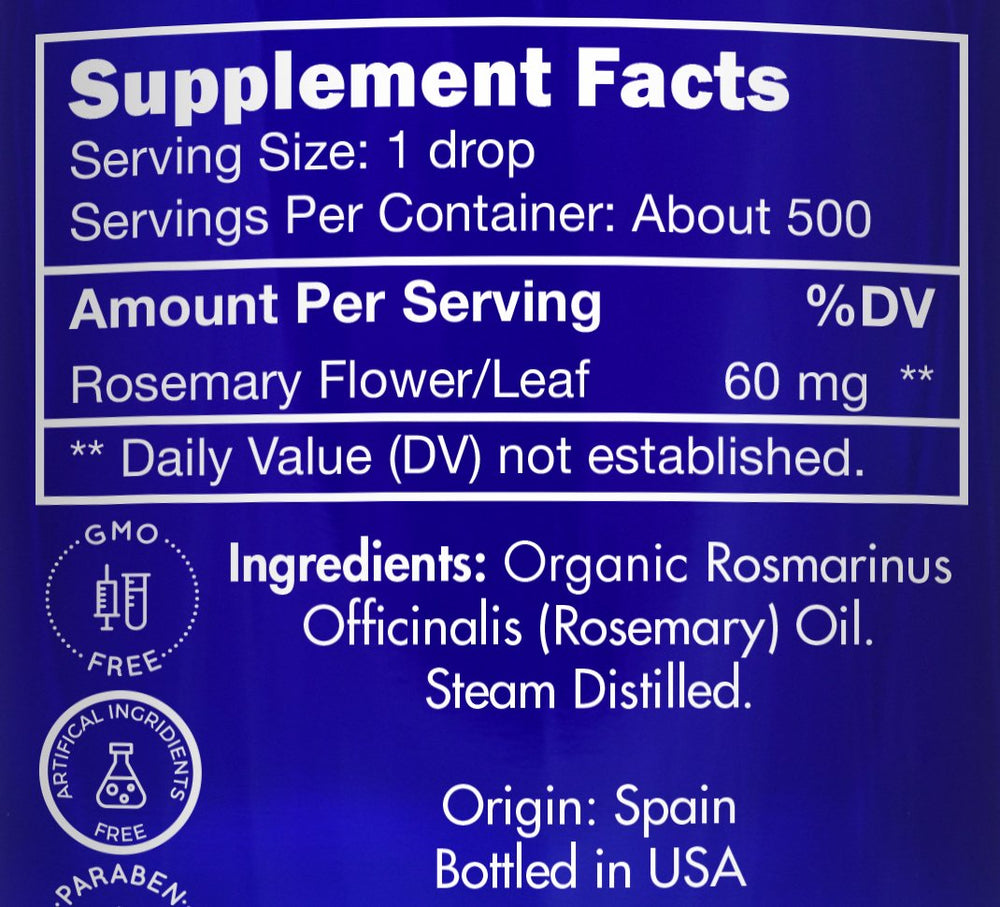 Label for Zongle Therapeutics Organic Rosemary Oil 1 OZ
