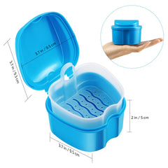 Compact portable denture box in pink and blue