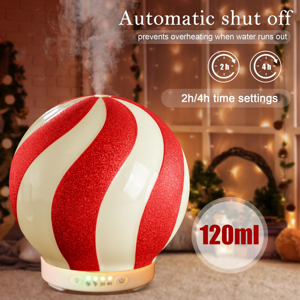 Diffuser with color-changing lights in a cozy holiday room