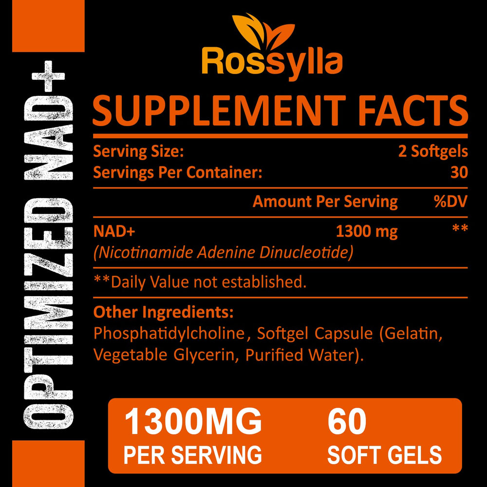 Close-up of Rossylla NAD+ 1300mg capsules