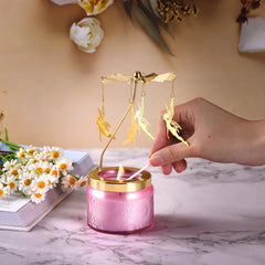 Vanilla cream scented candle burning with rotating motion