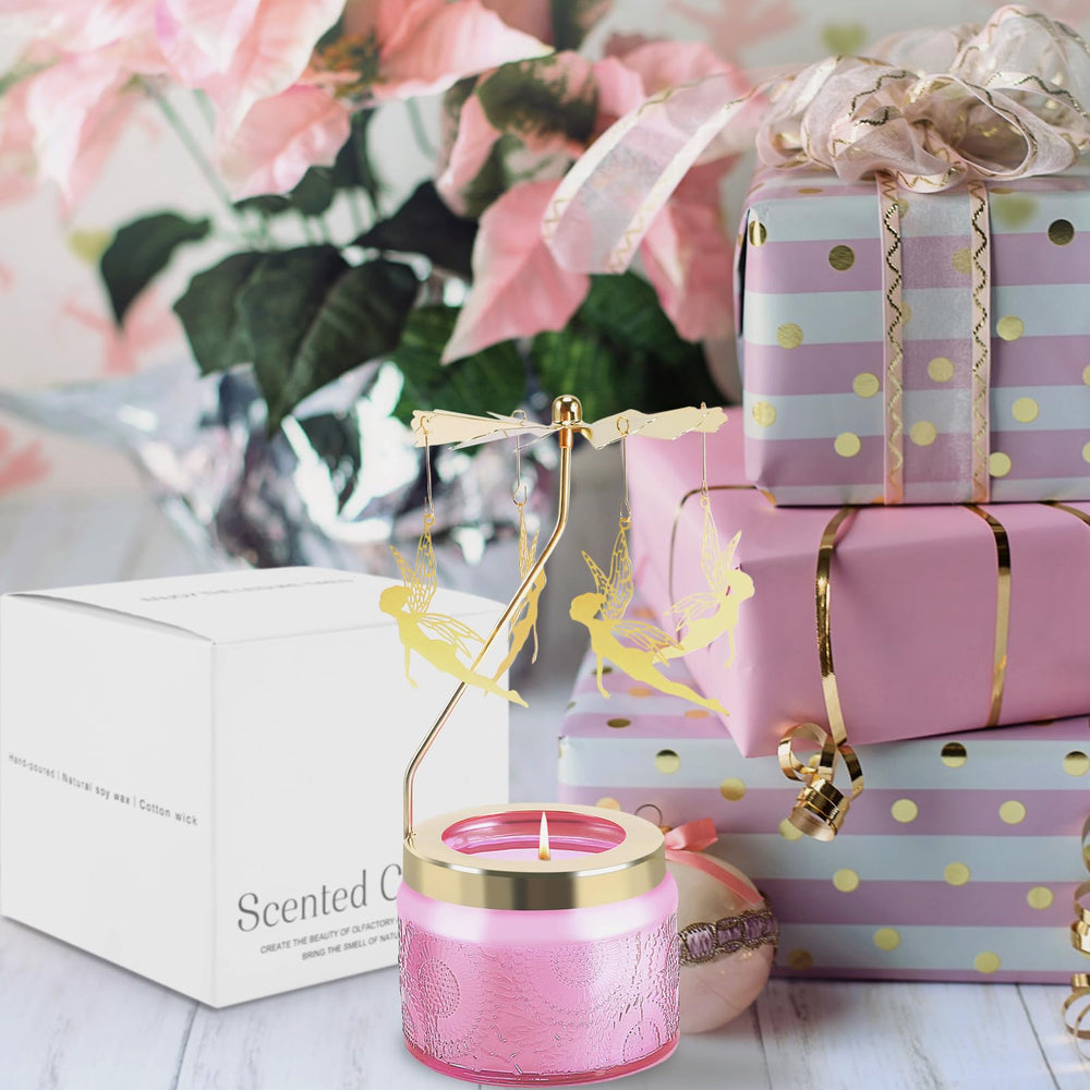 Pink butterfly-themed rotatable candle in living room
