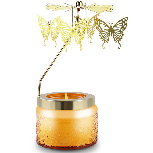 Rotatable Vanilla Cream candle with butterfly motif turning slowly