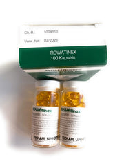 Rowa Rowatinex capsules packaging highlighting prophylaxis and treatment support for urinary health.