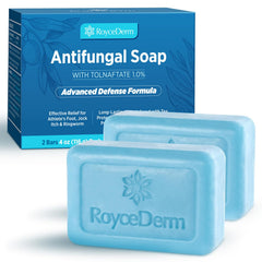 Roycederm Antifungal Tea Tree Soap packaging showing medicated formula for skin protection.