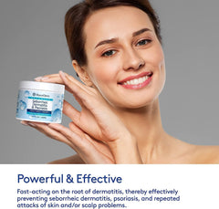 Roycederm scalp treatment cream application demonstrates easy, massage-in use for soothing relief.