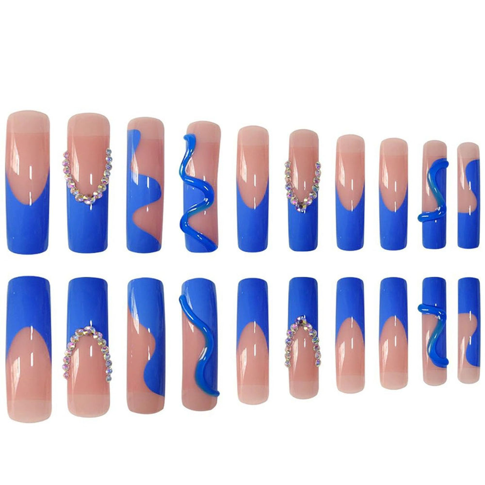 RTKHFZE press-on nails blue embossed design for quick glam looks