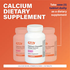 Close-up of a chewable tablet showing calcium content and vitamin D