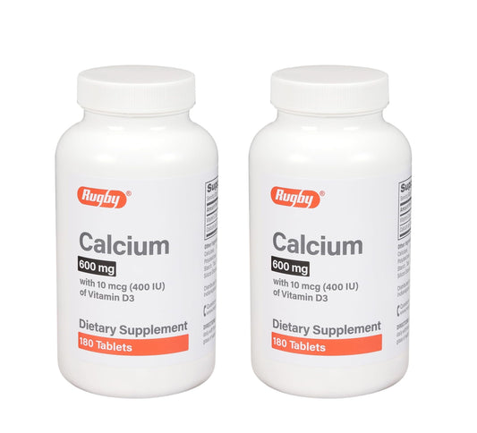 Rugby 600mg Calcium Tablets bottle and label
