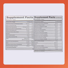 Label on bottle highlighting vitamins A, C, D, E, K, B6, and B12