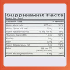 Nutrition facts panel on Rugby Daily-Vite label