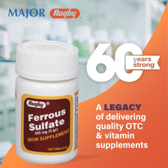 Boxed Rugby Ferrous Sulfate 100 count bottle
