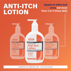 Rugby Laboratories anti-itch lotion label closeup highlights camphor and menthol cooling action.