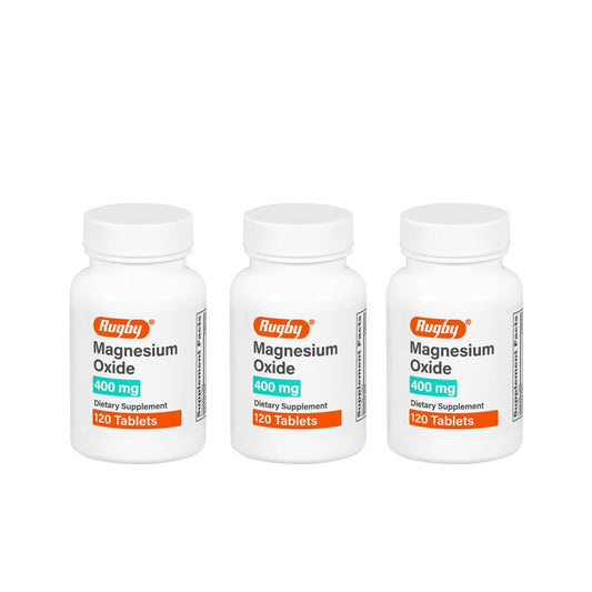 Rugby Magnesium Oxide 400 mg tablets bottle front label