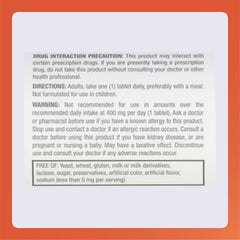 Nutrition facts panel for Rugby Magnesium Oxide 400 mg
