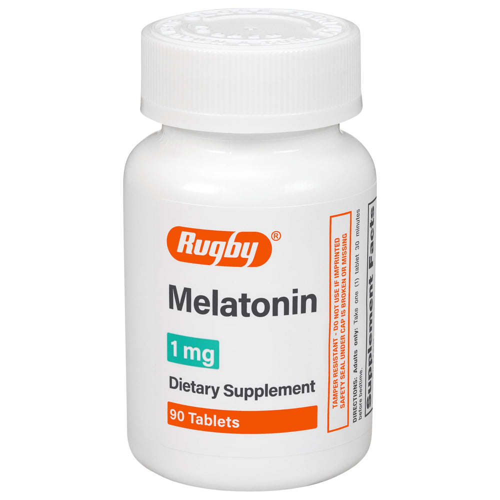 Rugby Melatonin 1mg Tablets bottle and label