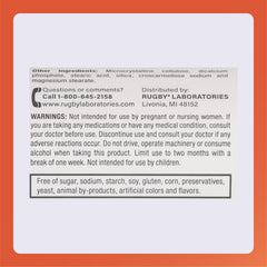 Supplement facts label for Rugby Melatonin 1mg Tablets