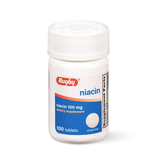 Rugby Niacin 100mg bottle with label