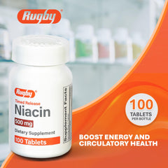 Back panel of Rugby Timed-Release Niacin bottle with supplement facts