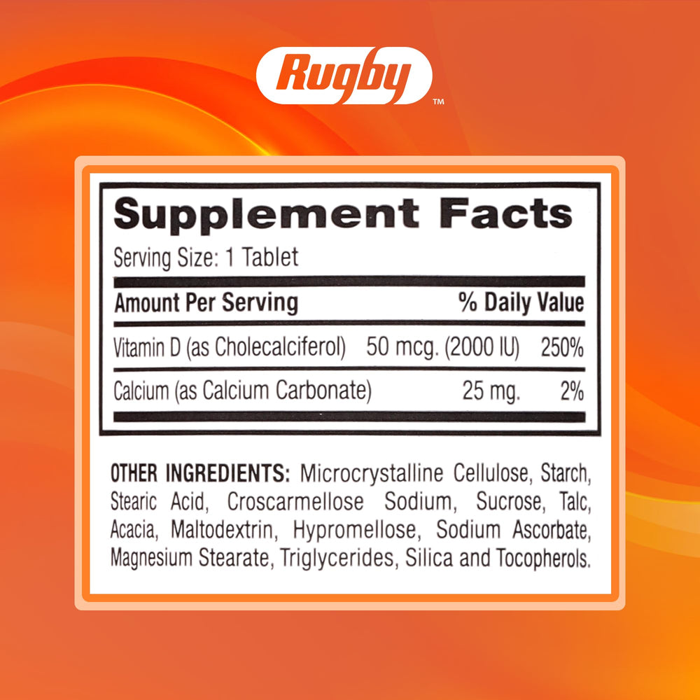 Close-up of Rugby Vitamin D3 tablets