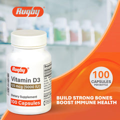 Close-up of Vitamin D3 capsules from Rugby Laboratories
