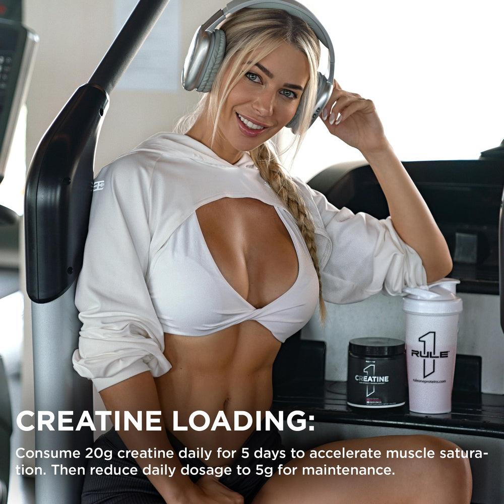Serving scoop of Rule 1 Creatine Powder being mixed in water