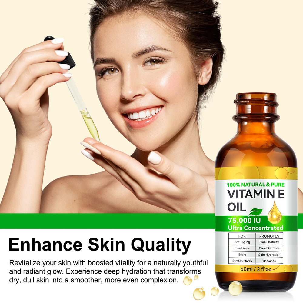 Rulviou Vitamin E Oil application scene demonstrates easy, hydrating skin care