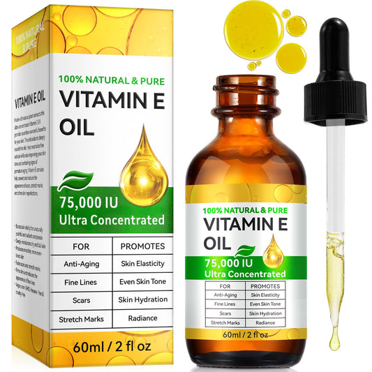Rulviou Vitamin E Oil bottle front reveals premium 75,000 IU formula for skin care