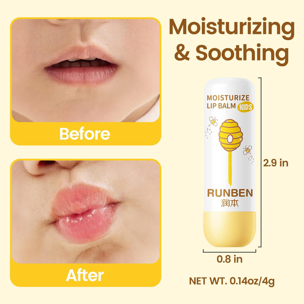 RUNBEN Kids Lip Balm on lips provides smooth, hydrated lips during daily activities.