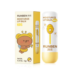 RUNBEN Kids Lip Balm tube front shows compact design for on-the-go lip care with lasting moisture.