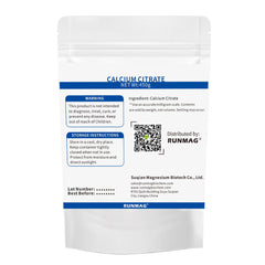 Back/side packaging of RUNMAG Calcium Citrate Powder 450g with nutrition label