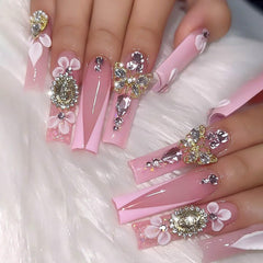 RUOKEXIN long press pink french nails with butterfly charms for at-home manicure