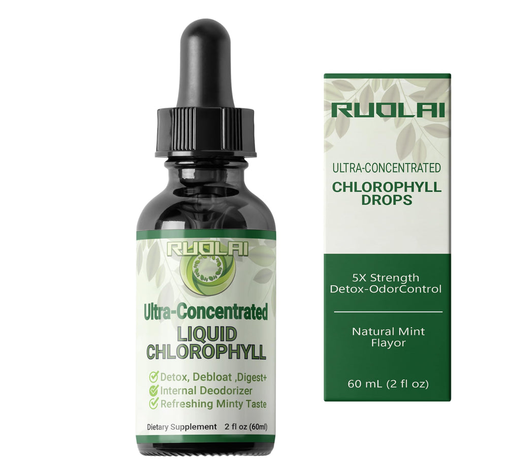Lifestyle setting with glass of water and chlorophyll drops