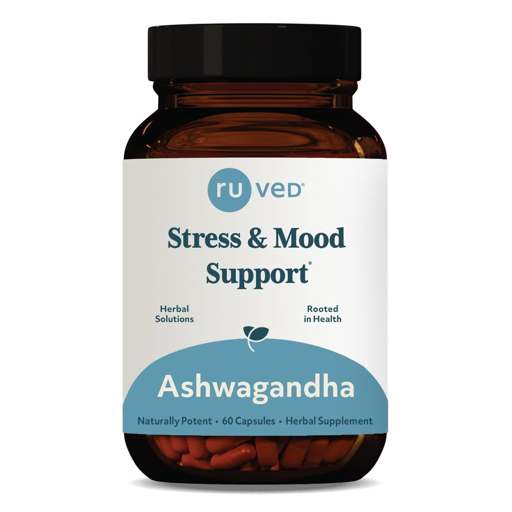 Front view of ruved Ashwagandha Capsules bottle with label