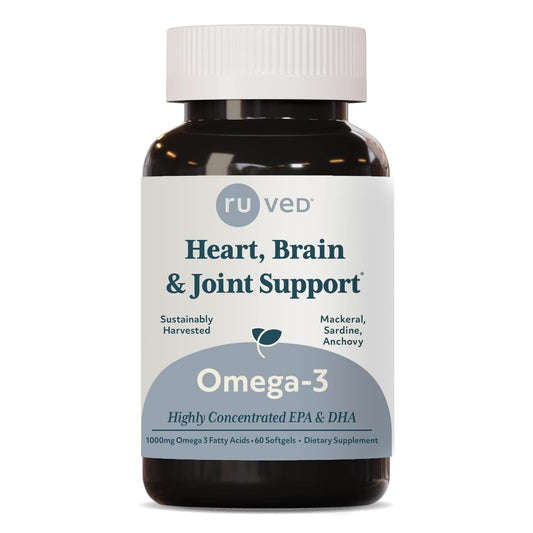 Ruved Omega-3 Fish Oil bottle with 60 softgels