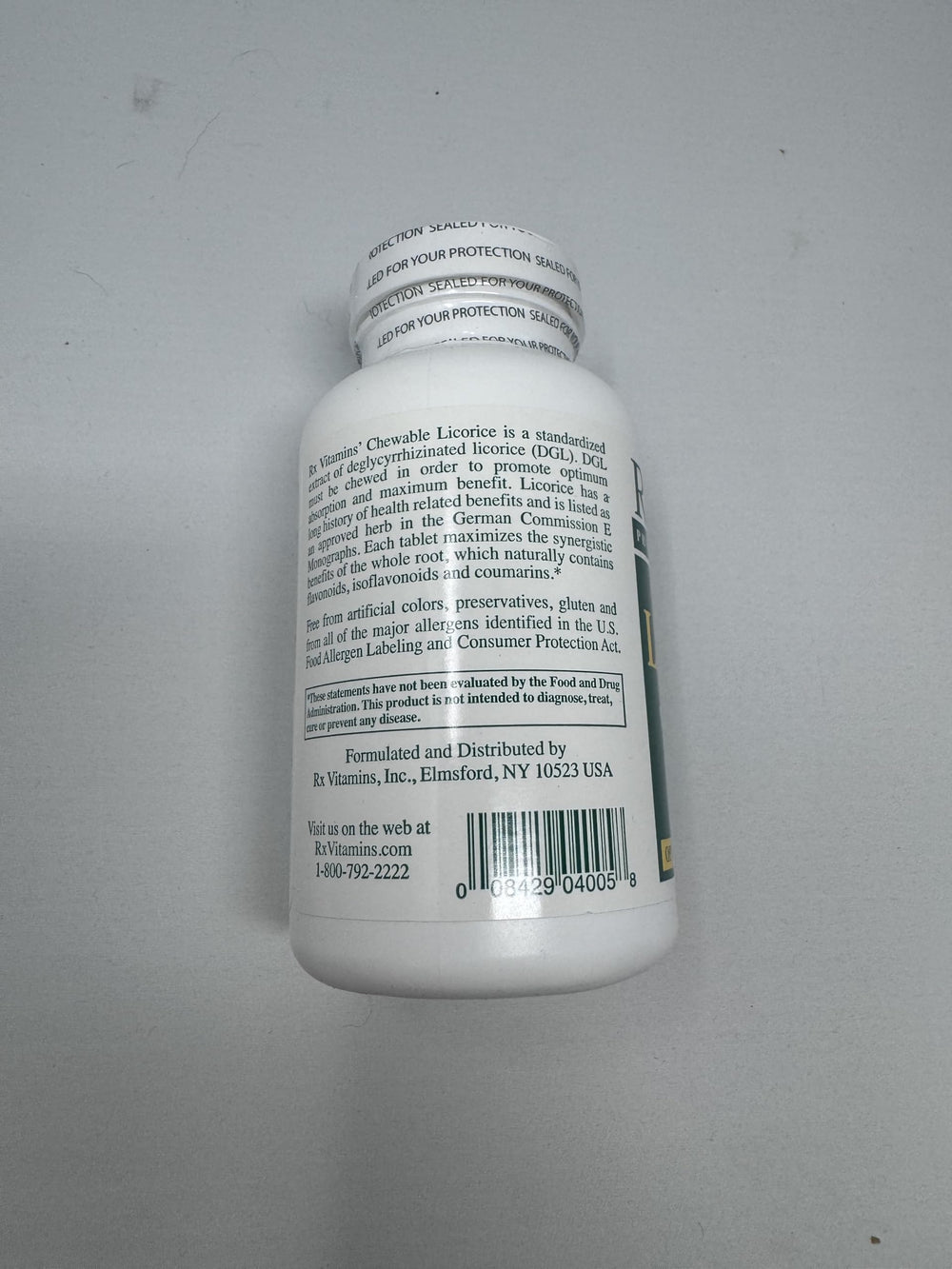 Close-up of Rx Vitamins DGL Licorice 500 mg tablets