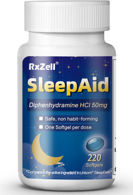 RXZELL Sleep Aid bottle shown for easy nightly use and dosage clarity.
