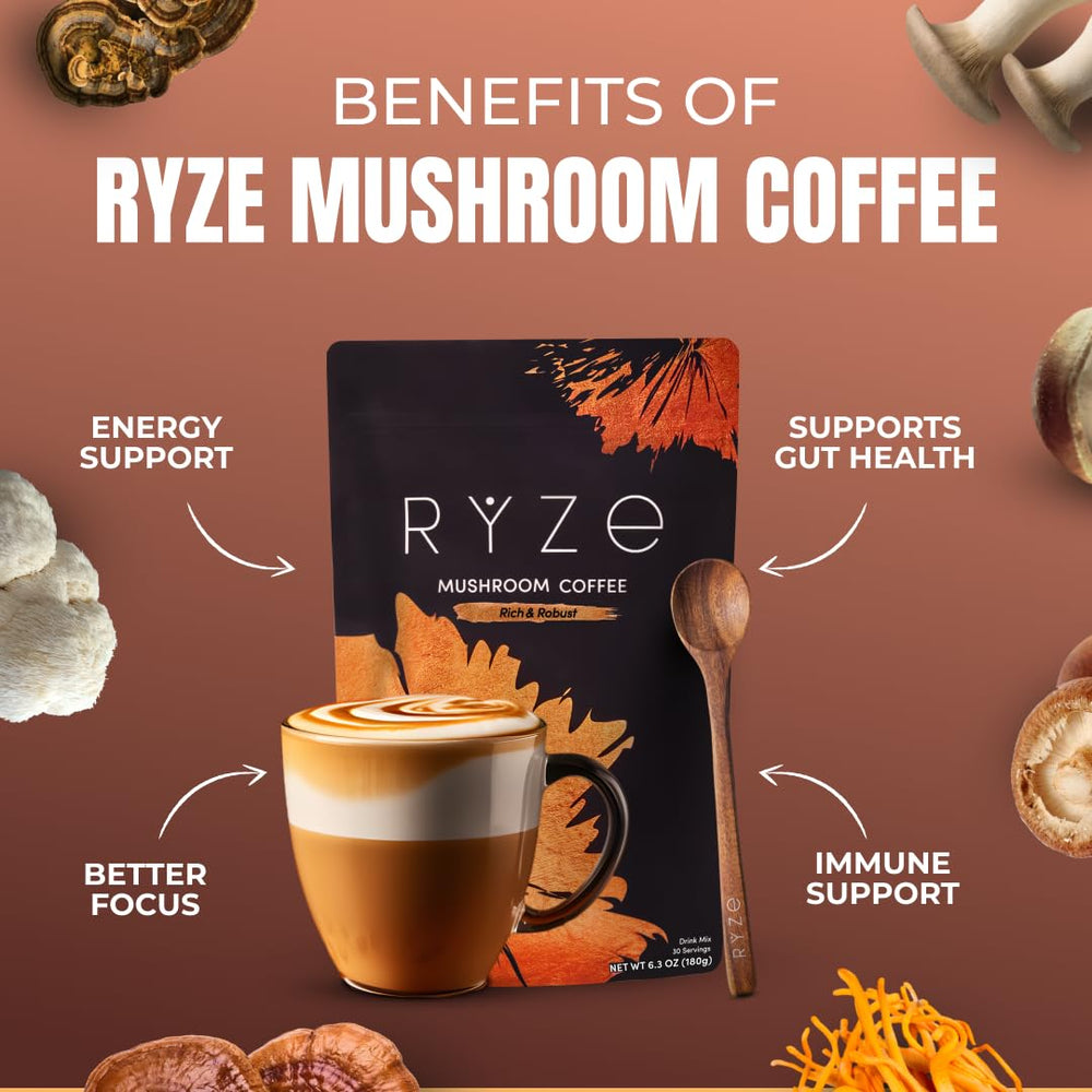 Cup of RYZE Mushroom Coffee Dark Roast