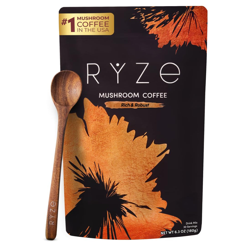 Pack shot of RYZE Mushroom Coffee Dark Roast