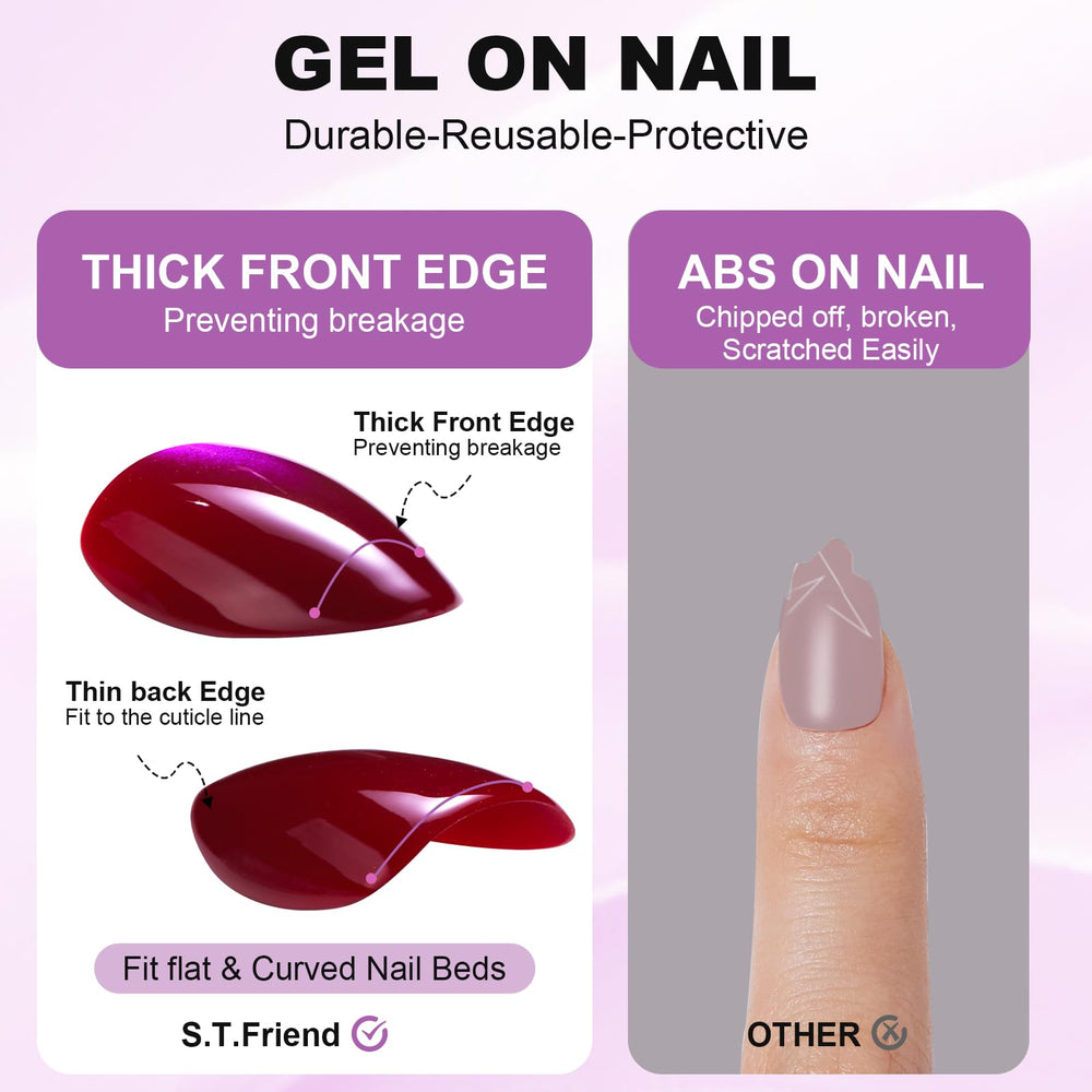 S.T. Friends press-on nails almond set in 16 sizes for custom fit