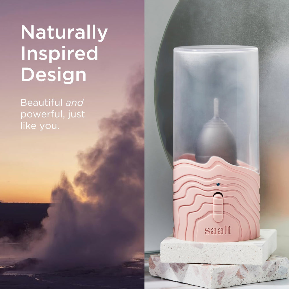 Saalt steamer compact form demonstrates travel-friendly portability for clean cups anywhere.