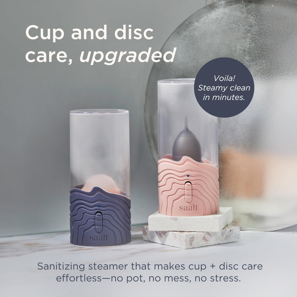 Saalt steamer universal-fit validates compatibility with cups and discs for versatile cleaning.