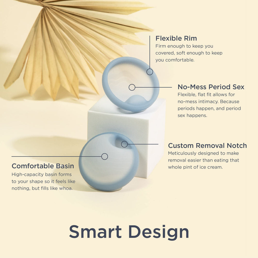 Saalt Disc blue regular folded-insertion demonstrates figure eight fit for comfortable placement