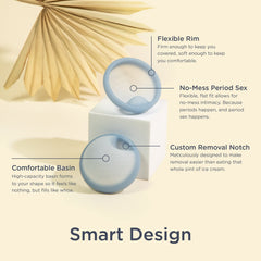 Saalt Disc blue regular folded-insertion demonstrates figure eight fit for comfortable placement