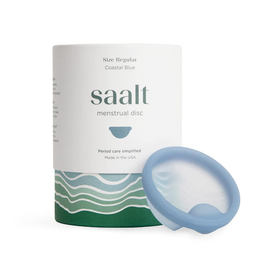 Saalt Disc blue regular insertion shows soft, flexible comfort for all-day wear during active days
