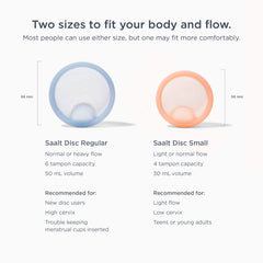 Saalt Disc tampon-alternative visual emphasizes no-mess period activity.