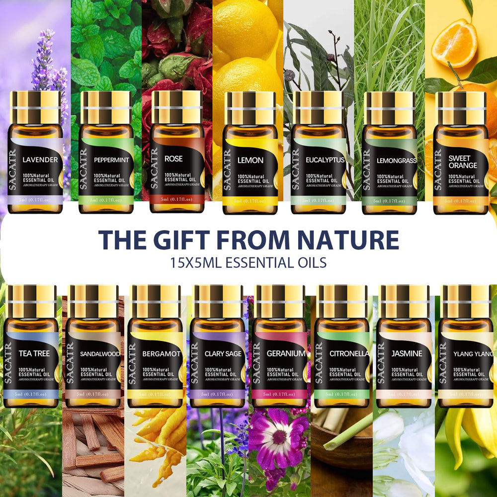 Set of 15 essential oil bottles included with diffuser
